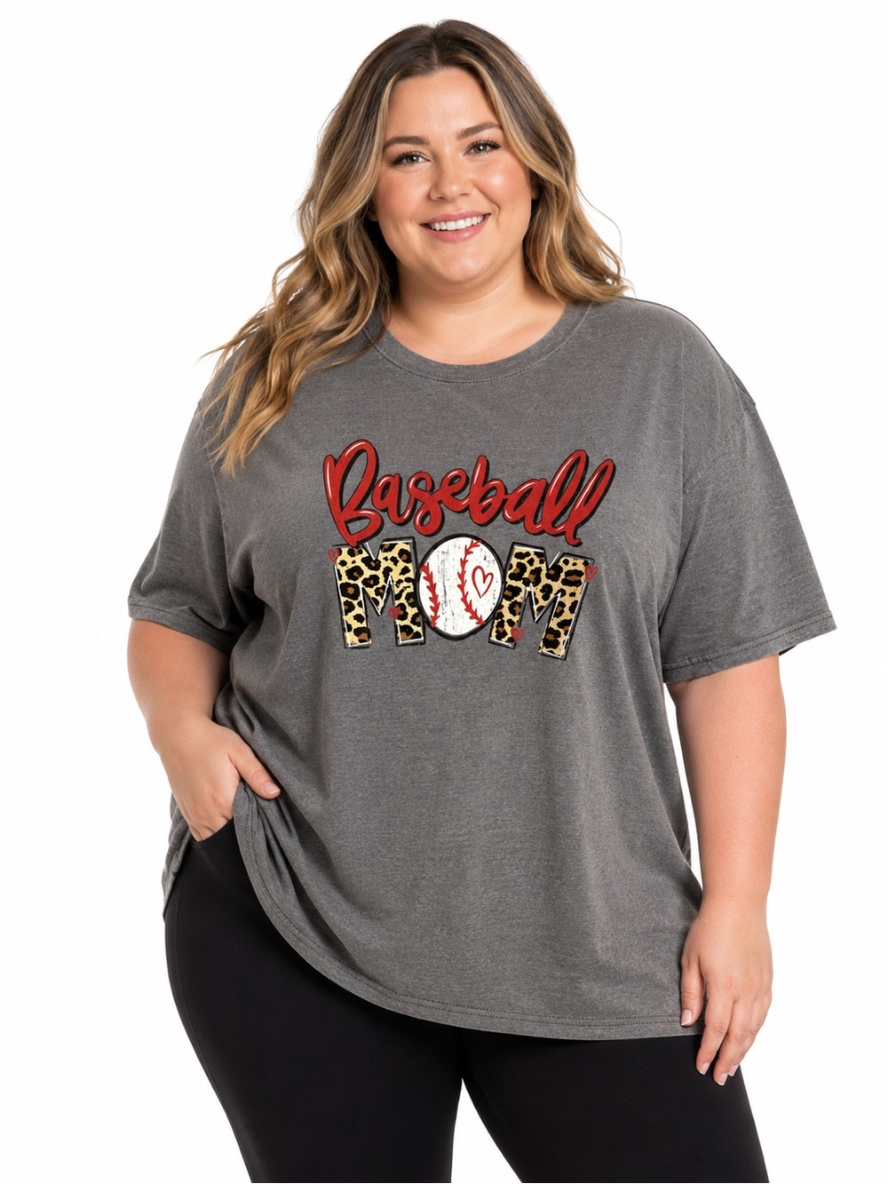 Jerzees “Baseball Mom” Graphic T-Shirt – Gray – Plus Size (Approx. 3XL)